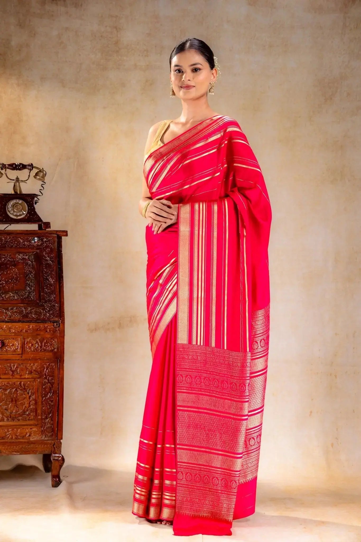Pink Mysore Crepe Silk Saree that-saree-shop.myshopify.com