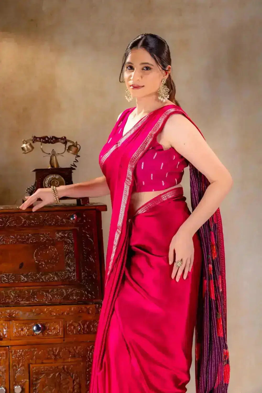 Pink Satin Silk Saree that-saree-shop.myshopify.com