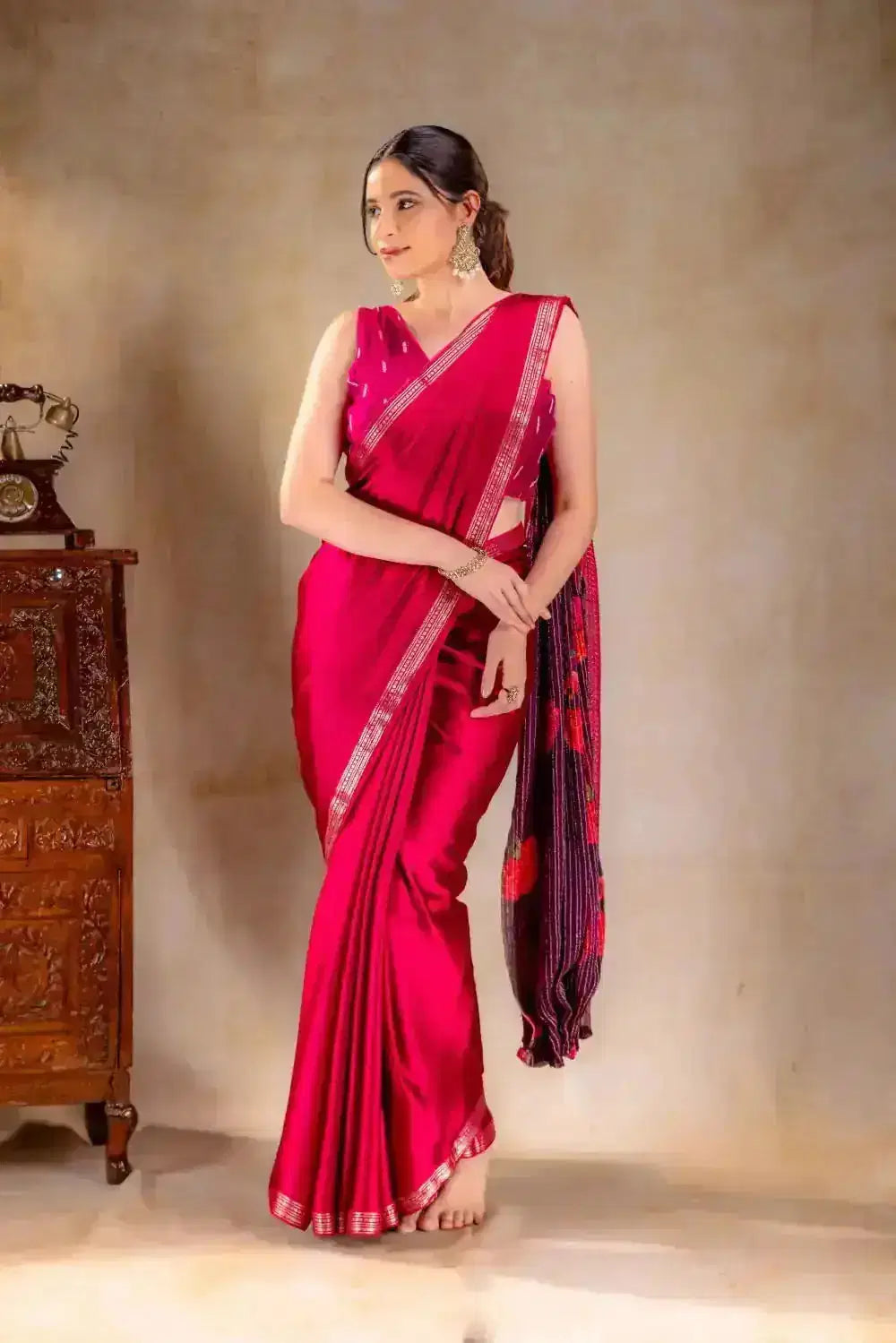 Pink Satin Silk Saree that-saree-shop.myshopify.com