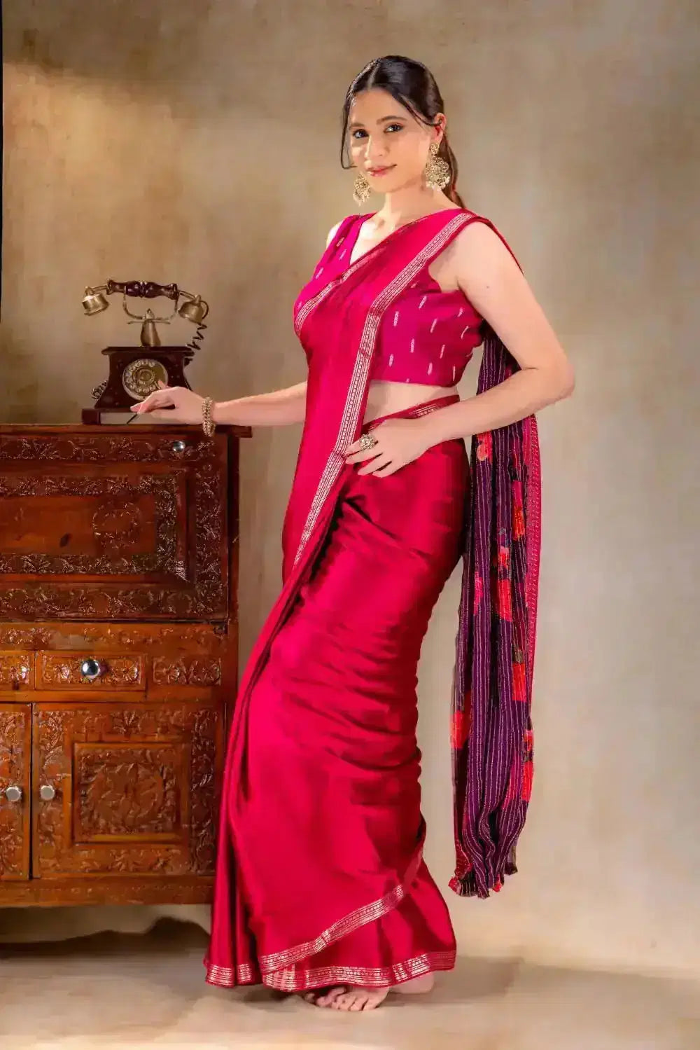 Pink Satin Silk Saree that-saree-shop.myshopify.com