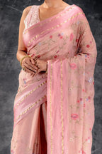 Pink Tissue Silk Saree with Embroidery that-saree-shop.myshopify.com
