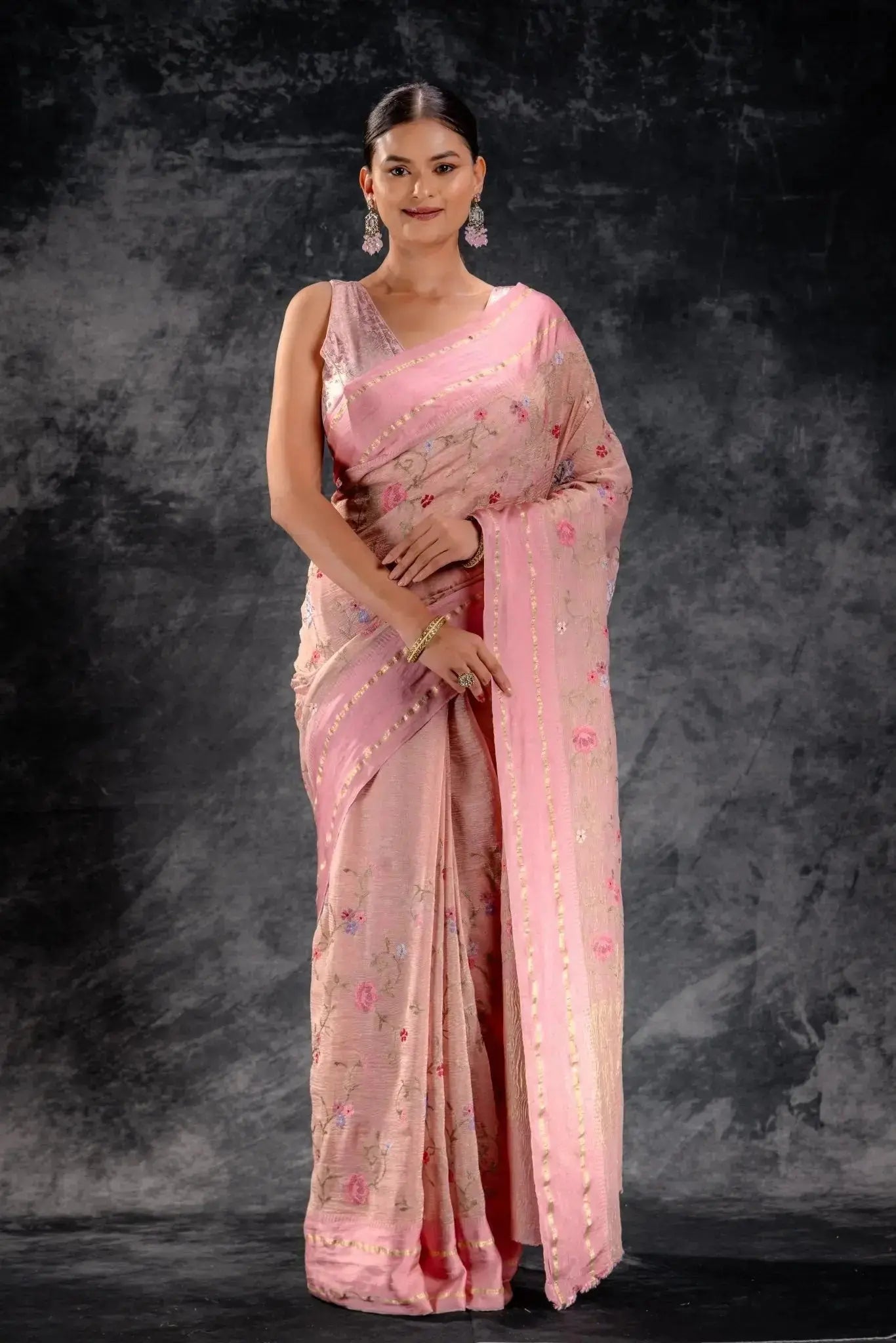 Pink Tissue Silk Saree with Embroidery that-saree-shop.myshopify.com