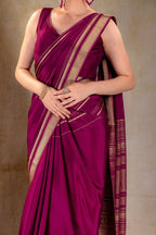 Plum Wine Crepe Saree Gold Zari Rich Border that-saree-shop.myshopify.com