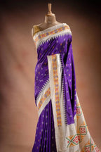 Purple Pochampally Saree with White Pallu that-saree-shop.myshopify.com