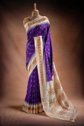 Purple Pochampally Saree with White Pallu that-saree-shop.myshopify.com