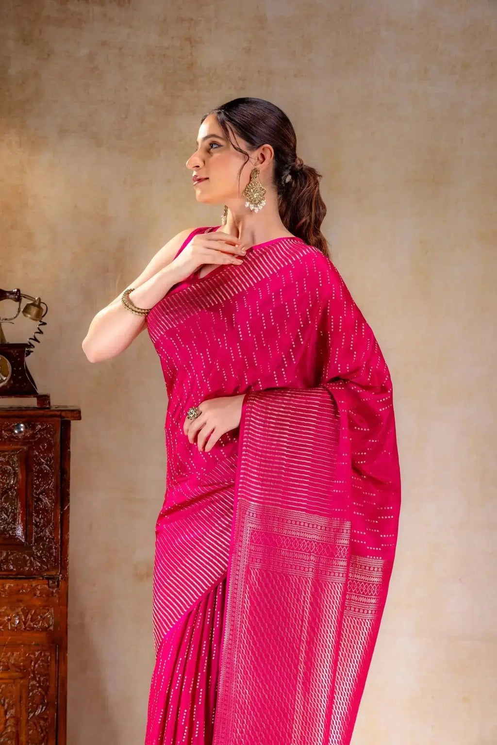 Rani Pink Crepe Silk Saree that-saree-shop.myshopify.com