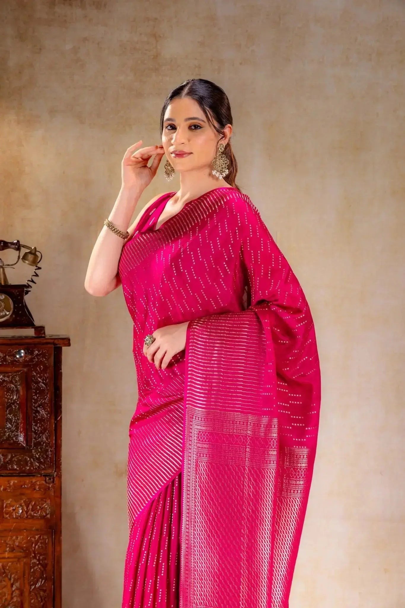 Rani Pink Crepe Silk Saree that-saree-shop.myshopify.com
