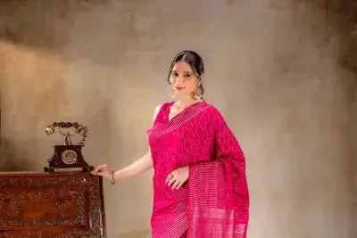 Rani Pink Crepe Silk Saree that-saree-shop.myshopify.com