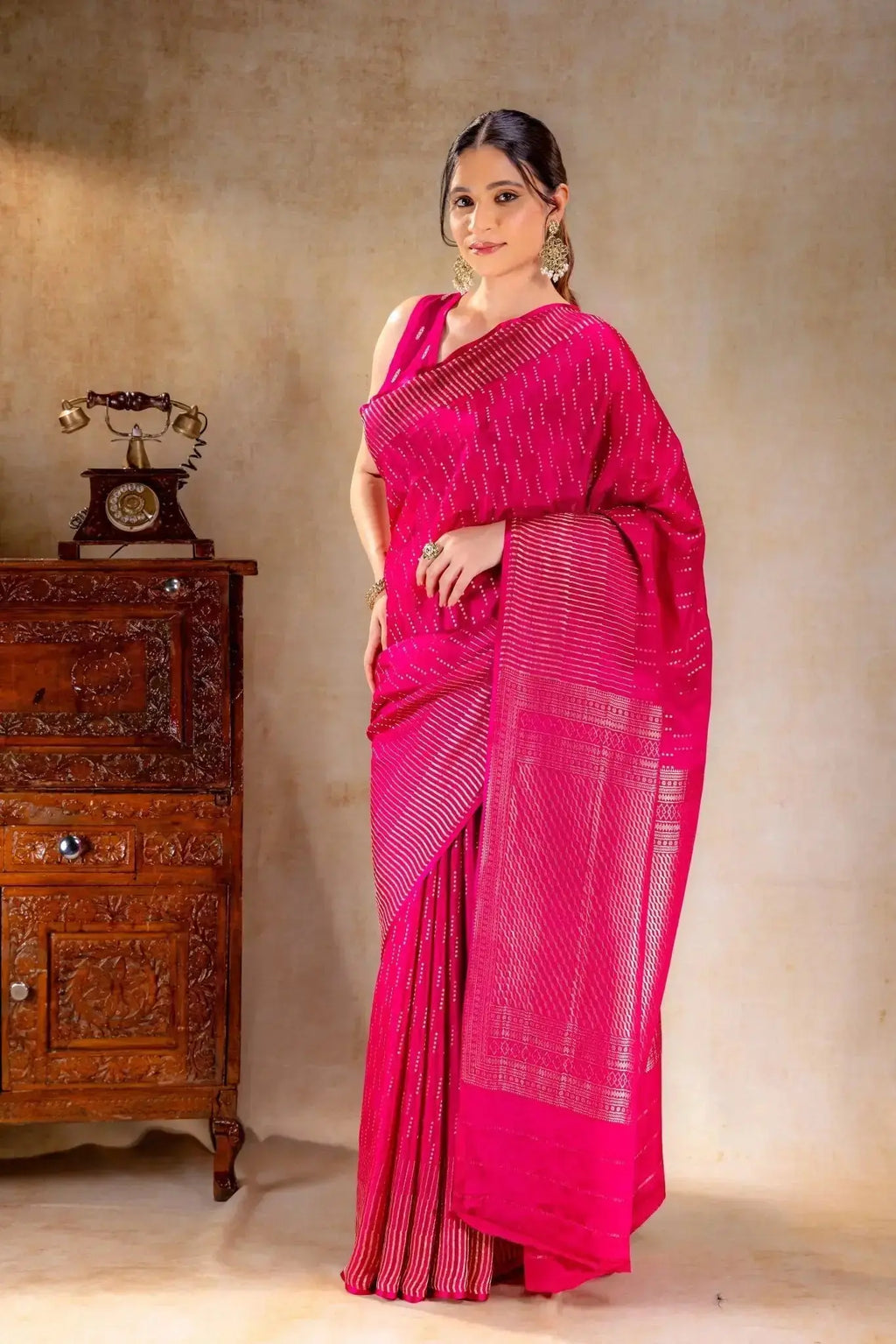 Rani Pink Crepe Silk Saree that-saree-shop.myshopify.com
