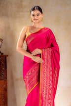 Rani Pink Crepe Silk Saree with Antique Zari Elephant Border that-saree-shop.myshopify.com
