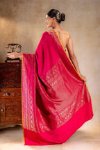 Rani Pink Crepe Silk Saree with Antique Zari Elephant Border that-saree-shop.myshopify.com