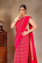 Rani Pink Crepe Silk Saree with Metallic ZigZag Weave and Satin Border that-saree-shop.myshopify.com