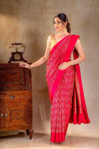 Rani Pink Crepe Silk Saree with Metallic ZigZag Weave and Satin Border that-saree-shop.myshopify.com