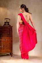 Rani Pink Crepe Silk Saree with Metallic ZigZag Weave and Satin Border that-saree-shop.myshopify.com