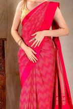 Rani Pink Crepe Silk Saree with Metallic ZigZag Weave and Satin Border that-saree-shop.myshopify.com