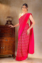 Rani Pink Crepe Silk Saree with Metallic ZigZag Weave and Satin Border that-saree-shop.myshopify.com