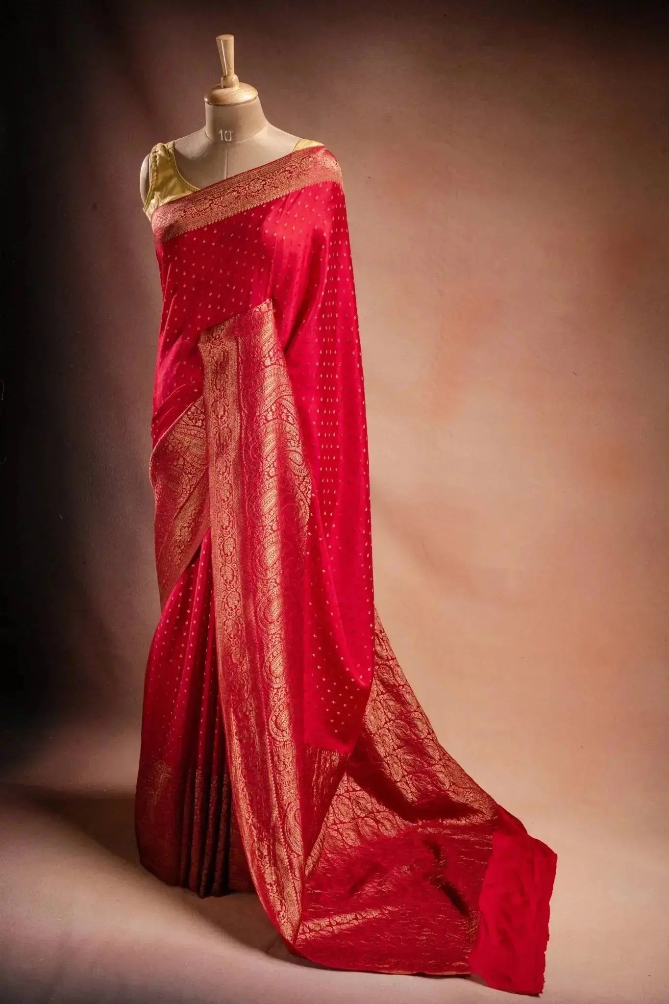 Rani Pink Crepe Silk Saree with Paisley Zari Border that-saree-shop.myshopify.com