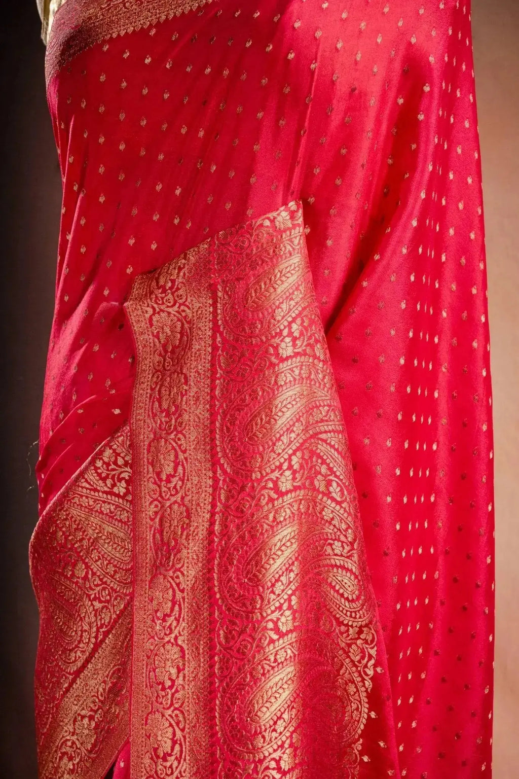 Rani Pink Crepe Silk Saree with Paisley Zari Border that-saree-shop.myshopify.com