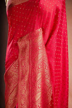 Rani Pink Crepe Silk Saree with Paisley Zari Border that-saree-shop.myshopify.com