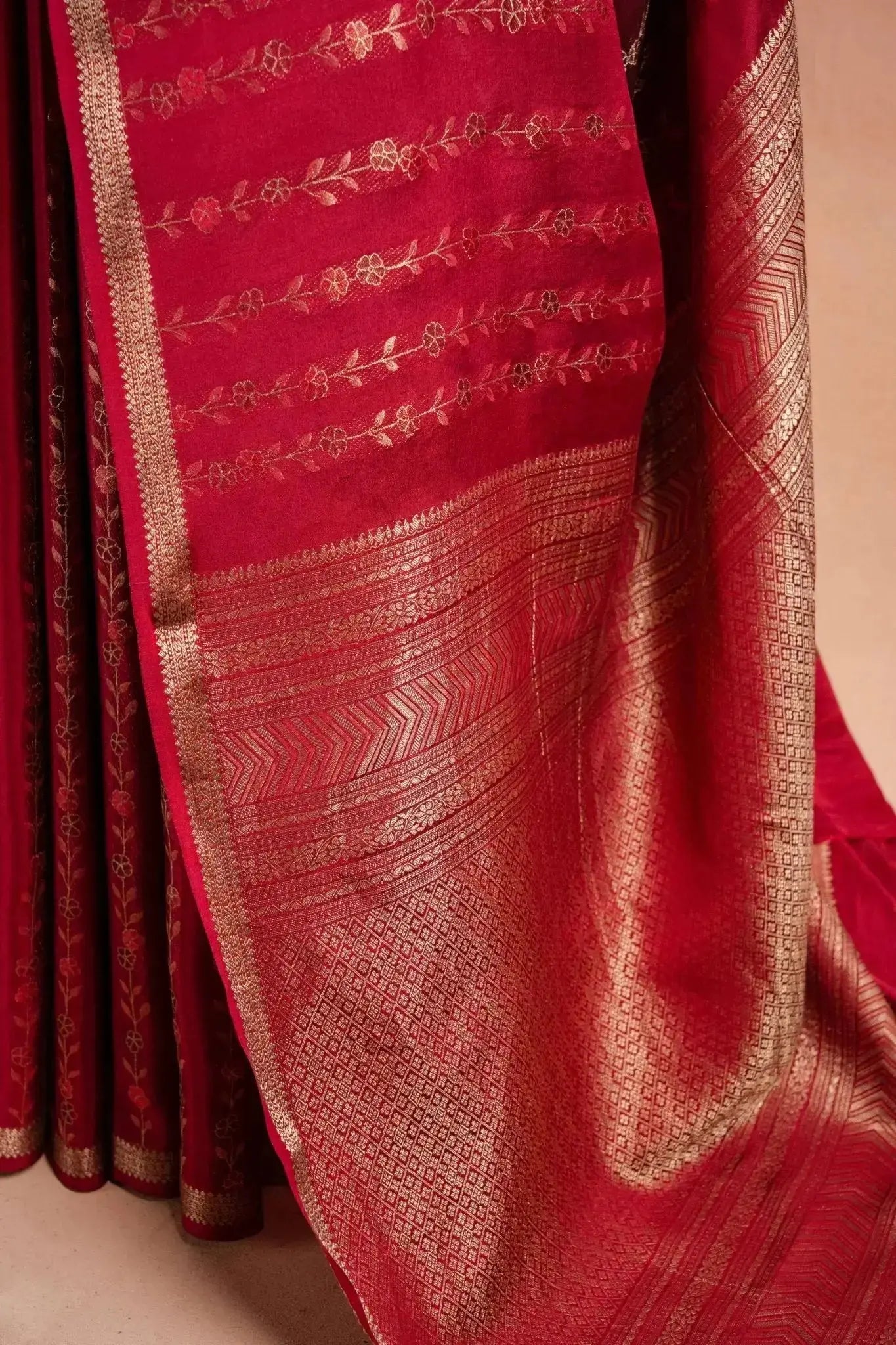 Red Banarasi Silk Saree with Floral Zari Weaving that-saree-shop.myshopify.com