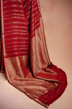 Red Crepe Silk Saree with Floral Zari Stripes that-saree-shop.myshopify.com