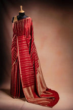 Red Crepe Silk Saree with Floral Zari Stripes that-saree-shop.myshopify.com