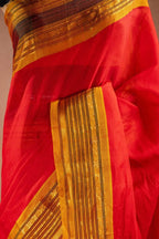 Red Gadwal Cotton Mix Saree with Yellow Border that-saree-shop.myshopify.com