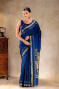 Royal Blue Crepe Saree with Gold Zari Border and Rich Pallu that-saree-shop.myshopify.com