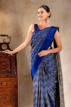 Royal Blue Crepe Silk Saree with Metallic ZigZag Weave and Satin Border that-saree-shop.myshopify.com