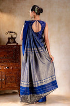Royal Blue Crepe Silk Saree with Metallic ZigZag Weave and Satin Border that-saree-shop.myshopify.com