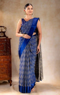 Royal Blue Crepe Silk Saree with Metallic ZigZag Weave and Satin Border that-saree-shop.myshopify.com
