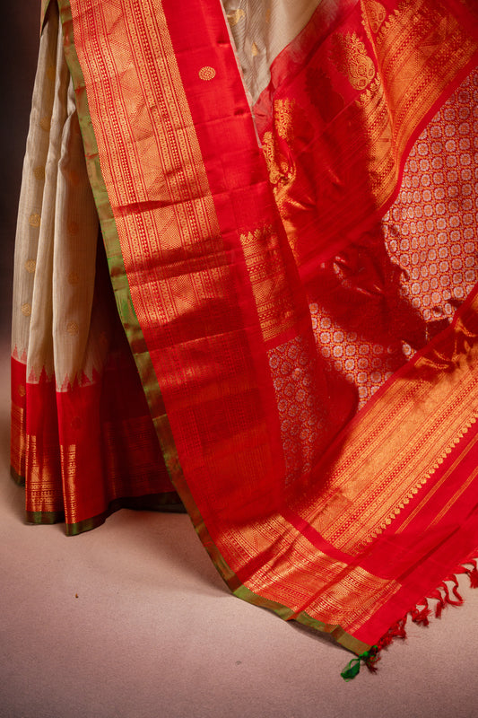 Gadwal Silk Cream with Red Border Saree