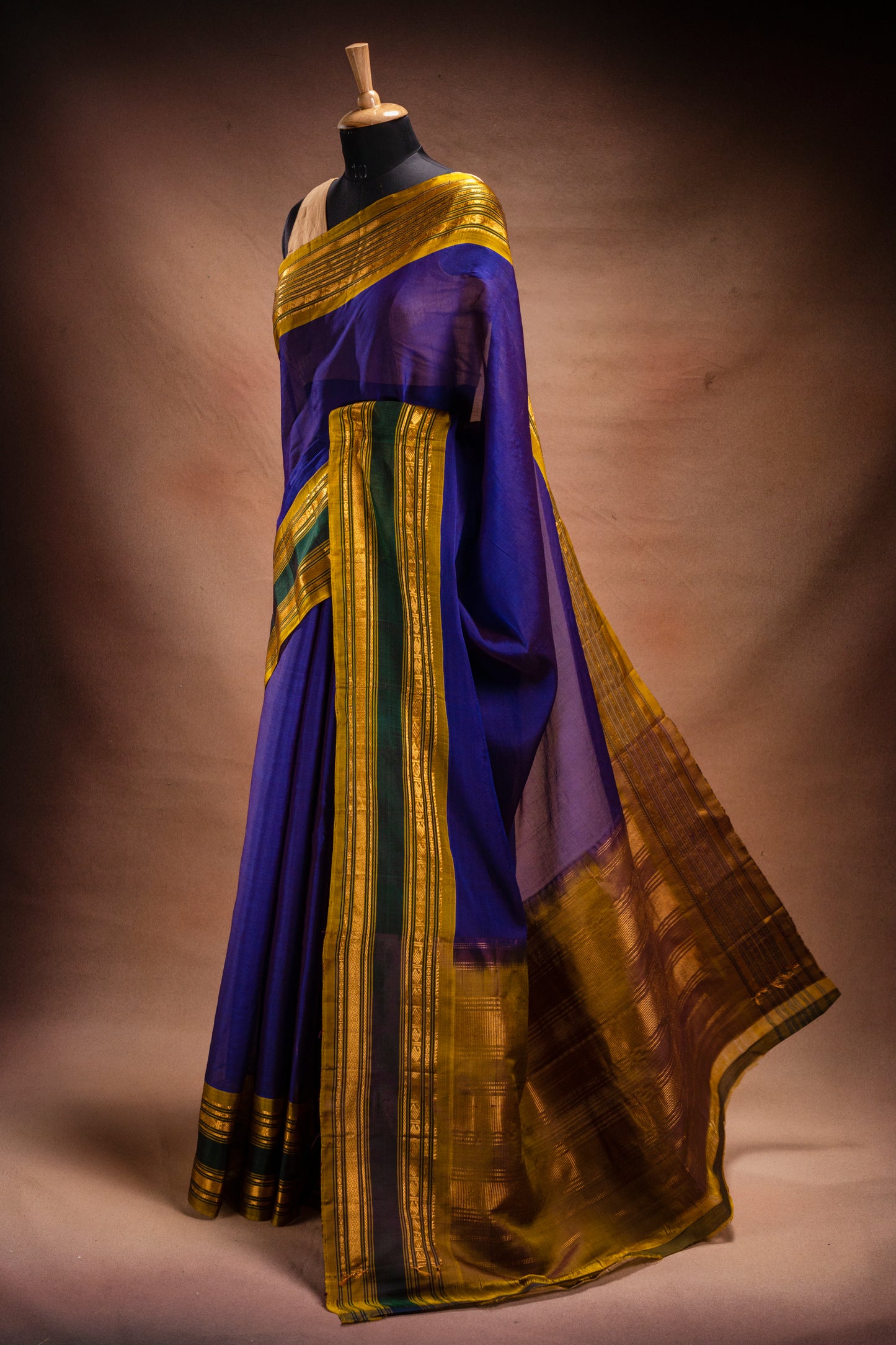 Blue Gadwal Cotton Mix Saree with Mustard Border