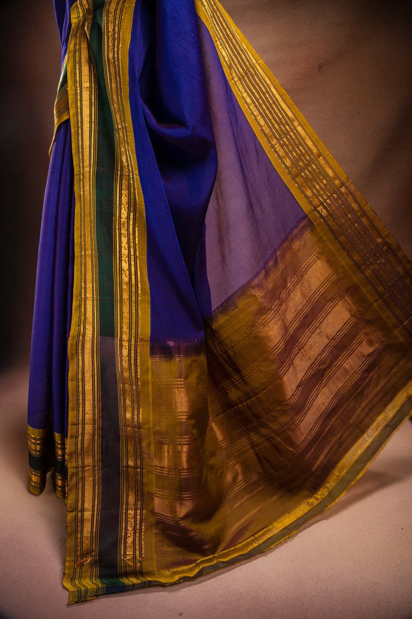 Blue Gadwal Cotton Mix Saree with Mustard Border