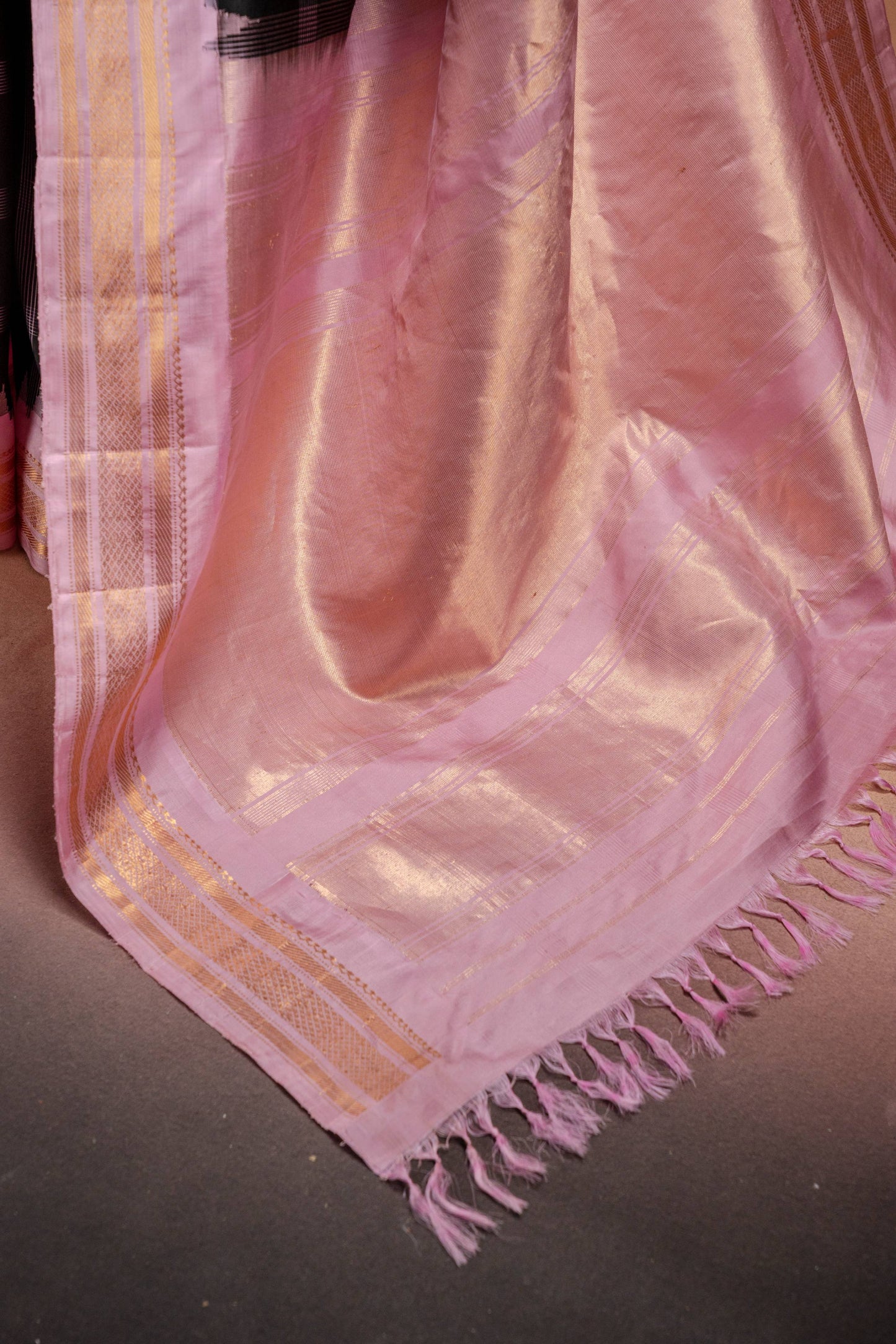 Gadwal Silk Black with Pink Border Checked Saree