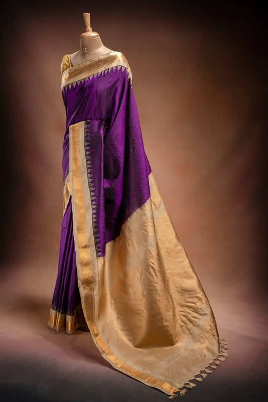 Gadwal Silk Purple with Gold Border Saree