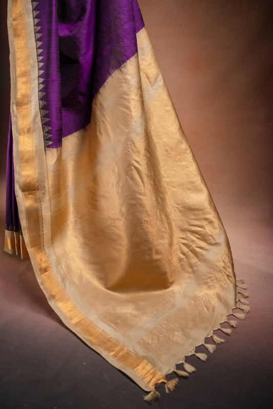 Gadwal Silk Purple with Gold Border Saree