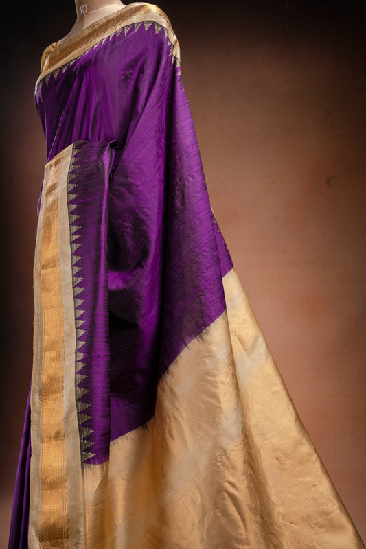 Gadwal Silk Purple with Gold Border Saree