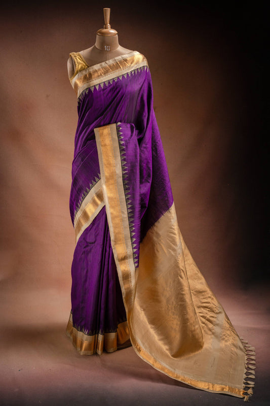 Gadwal Silk Purple with Gold Border Saree