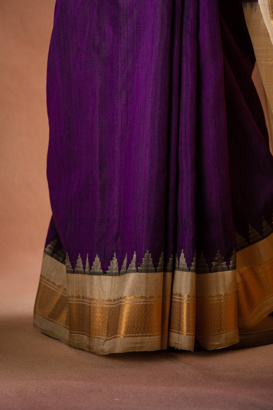 Gadwal Silk Purple with Gold Border Saree