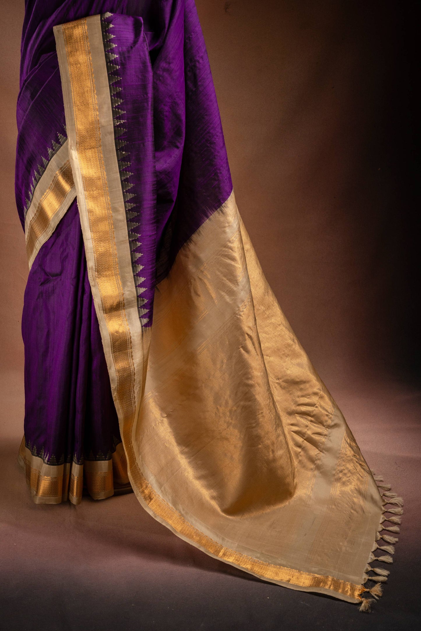 Gadwal Silk Purple with Gold Border Saree