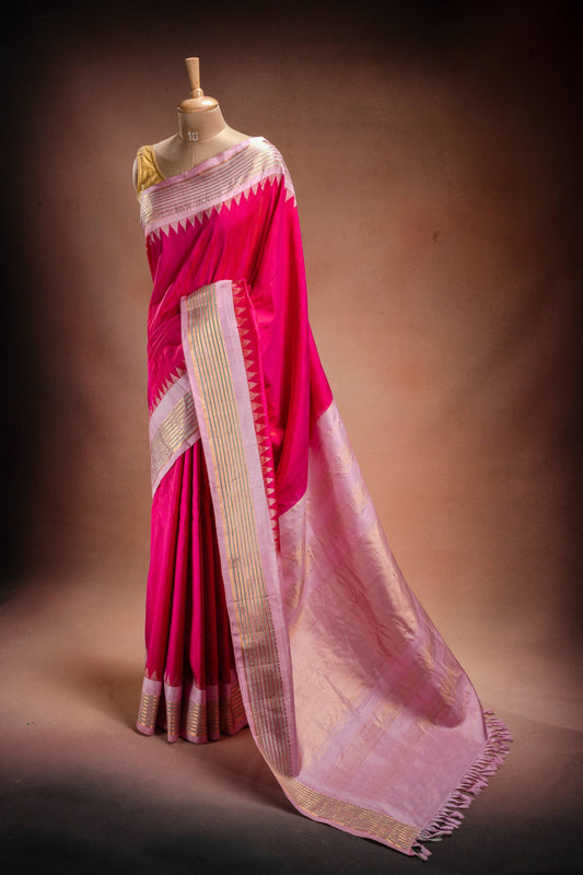 Gadwal Silk Pink with Light Pink Border Saree