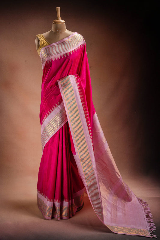 Gadwal Silk Pink with Light Pink Border Saree
