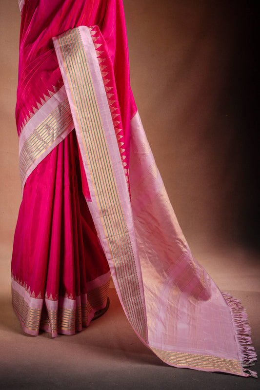 Gadwal Silk Pink with Light Pink Border Saree