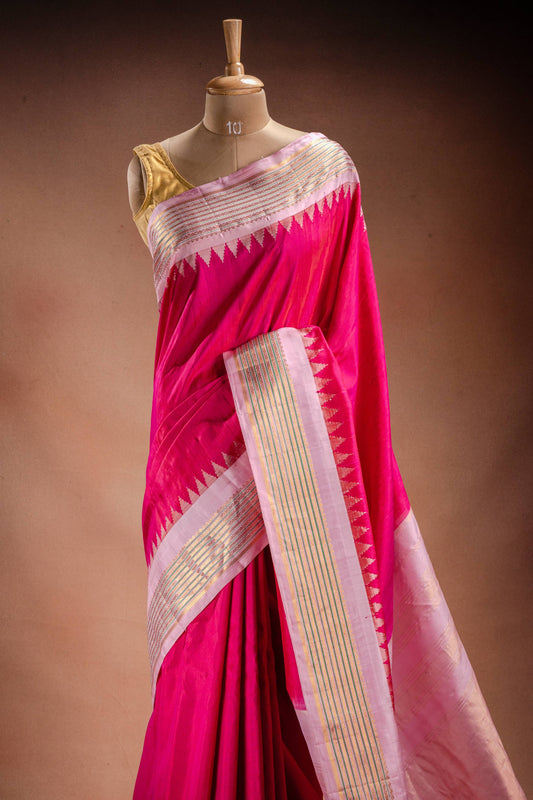 Gadwal Silk Pink with Light Pink Border Saree