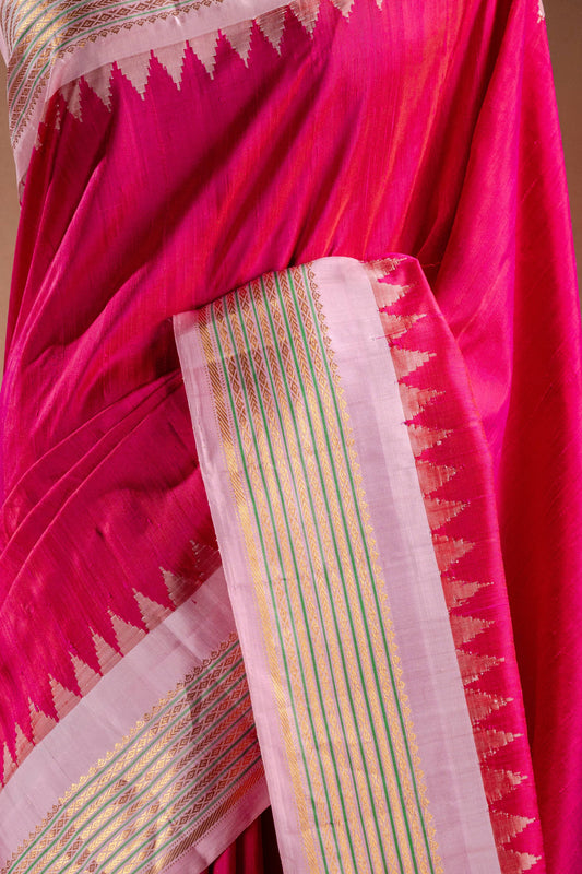 Gadwal Silk Pink with Light Pink Border Saree