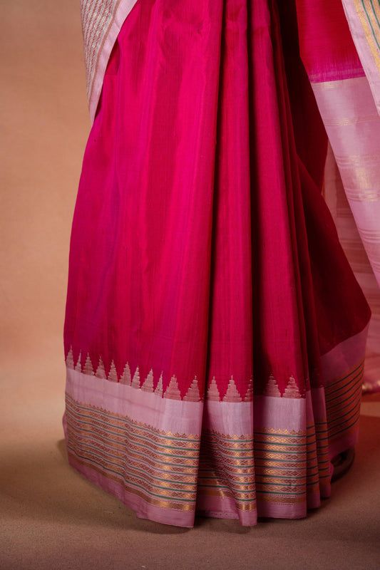 Gadwal Silk Pink with Light Pink Border Saree
