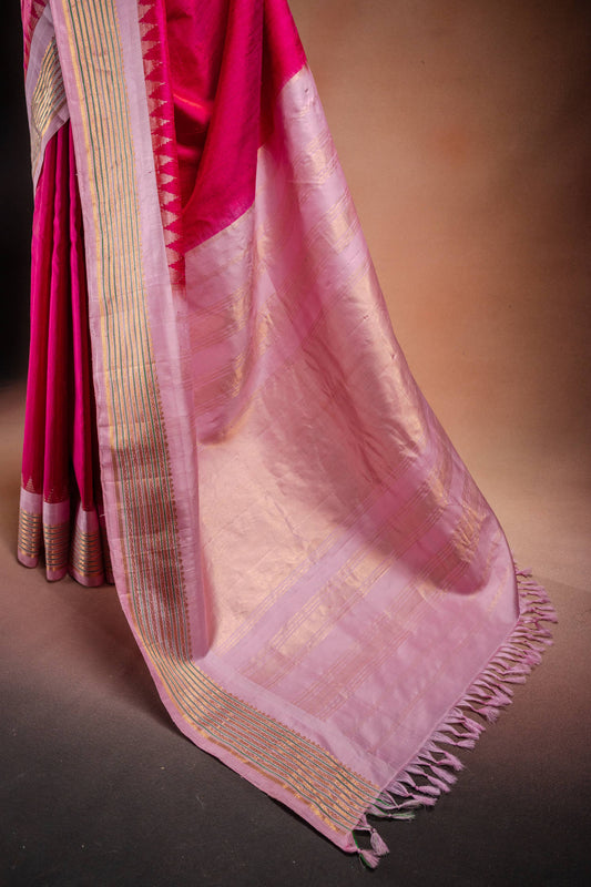 Gadwal Silk Pink with Light Pink Border Saree