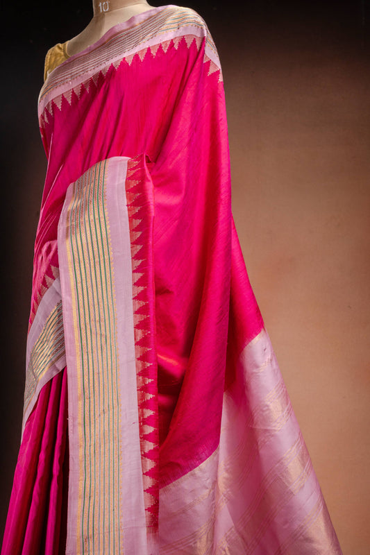 Gadwal Silk Pink with Light Pink Border Saree