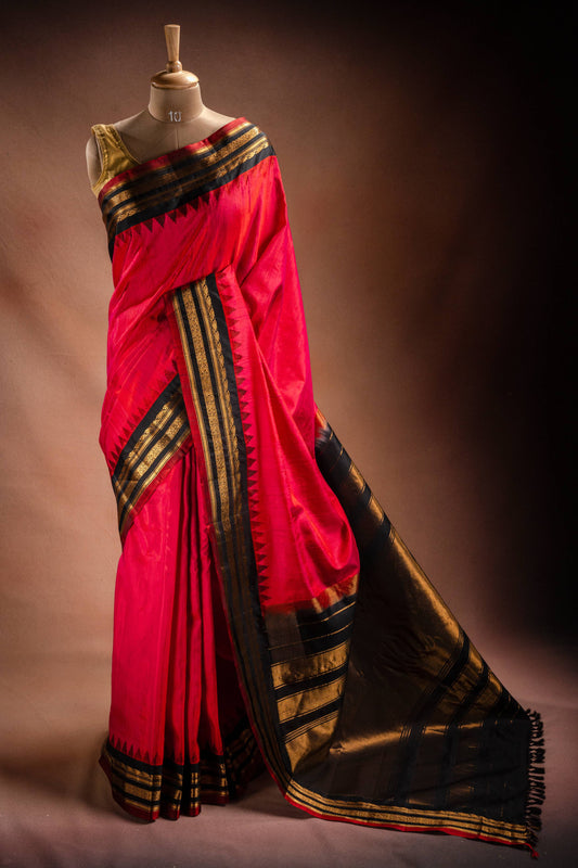 Gadwal Silk Red with Black Border Saree